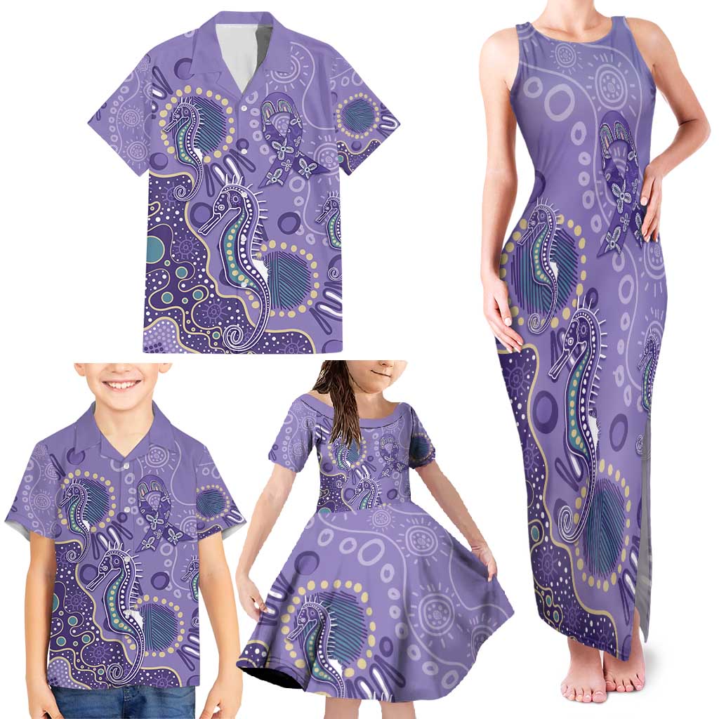 Australia Epilepsy Awareness Family Matching Tank Maxi Dress and Hawaiian Shirt Aboriginal Purple Ribbon with Seahorse - Aussie Hoodie