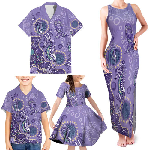 Australia Epilepsy Awareness Family Matching Tank Maxi Dress and Hawaiian Shirt Aboriginal Purple Ribbon with Seahorse - Aussie Hoodie