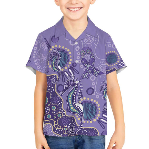 Australia Epilepsy Awareness Family Matching Tank Maxi Dress and Hawaiian Shirt Aboriginal Purple Ribbon with Seahorse - Aussie Hoodie