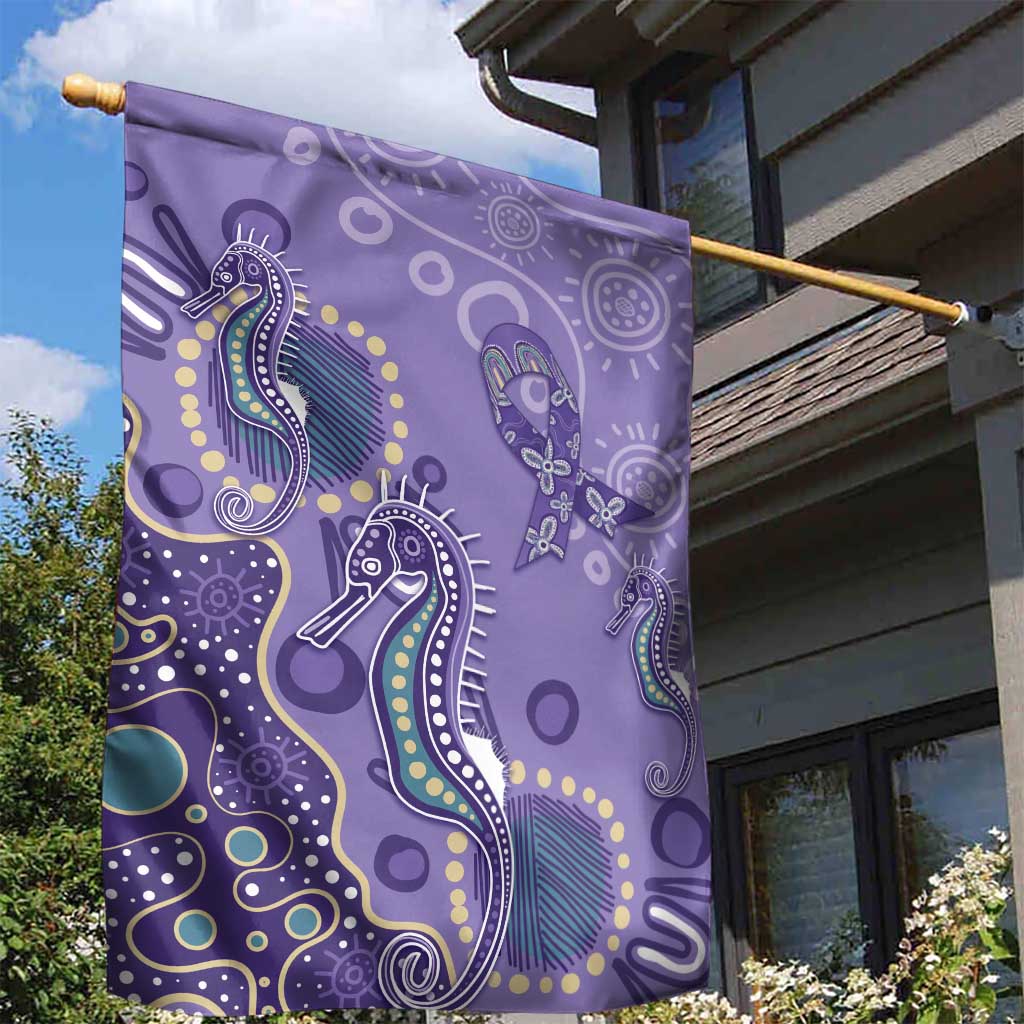 Australia Epilepsy Awareness Garden Flag Aboriginal Purple Ribbon with Seahorse - Aussie Hoodie