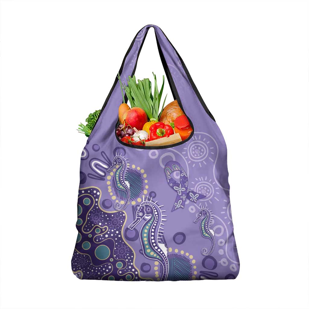 Australia Epilepsy Awareness Grocery Bag Aboriginal Purple Ribbon with Seahorse - Aussie Hoodie