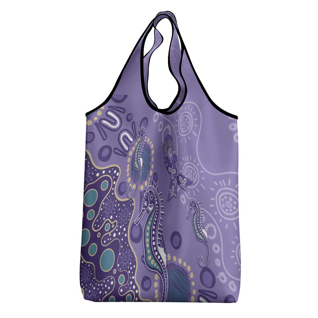 Australia Epilepsy Awareness Grocery Bag Aboriginal Purple Ribbon with Seahorse - Aussie Hoodie