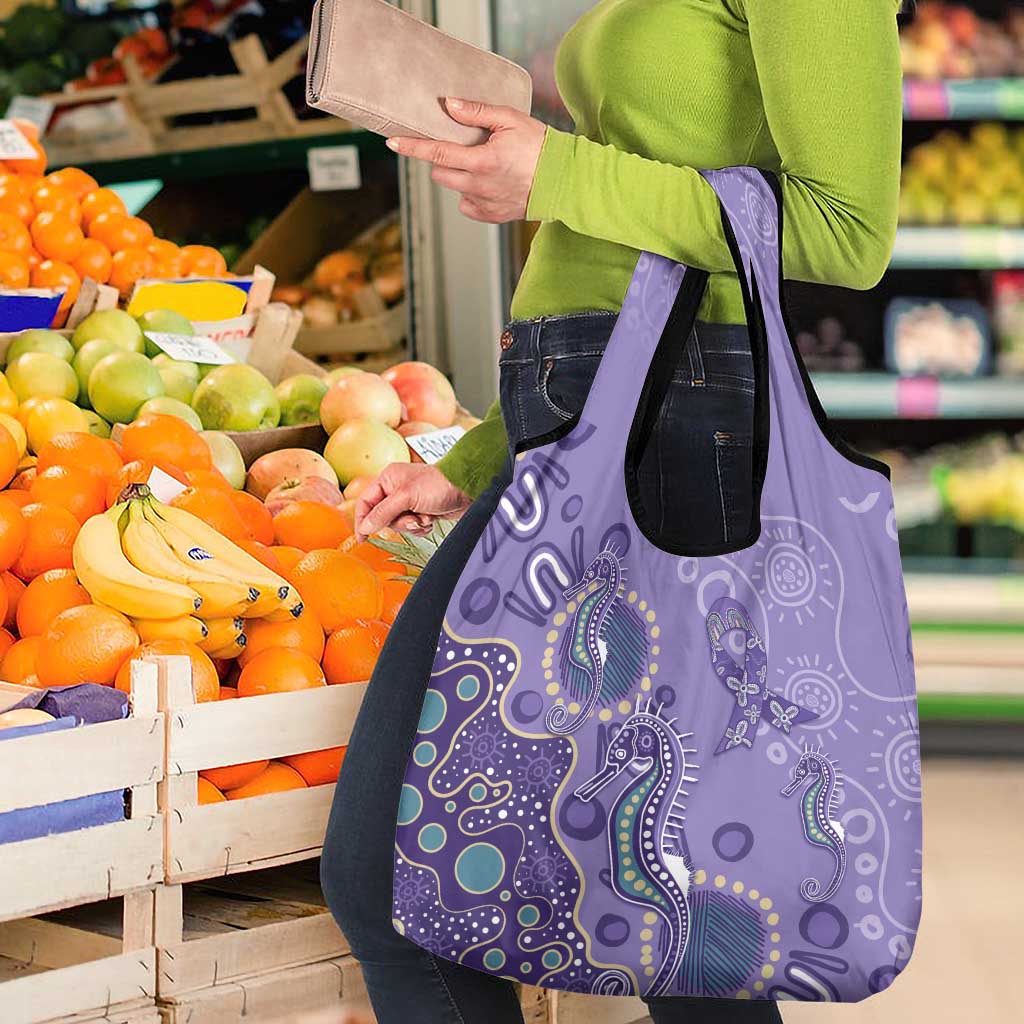 Australia Epilepsy Awareness Grocery Bag Aboriginal Purple Ribbon with Seahorse - Aussie Hoodie