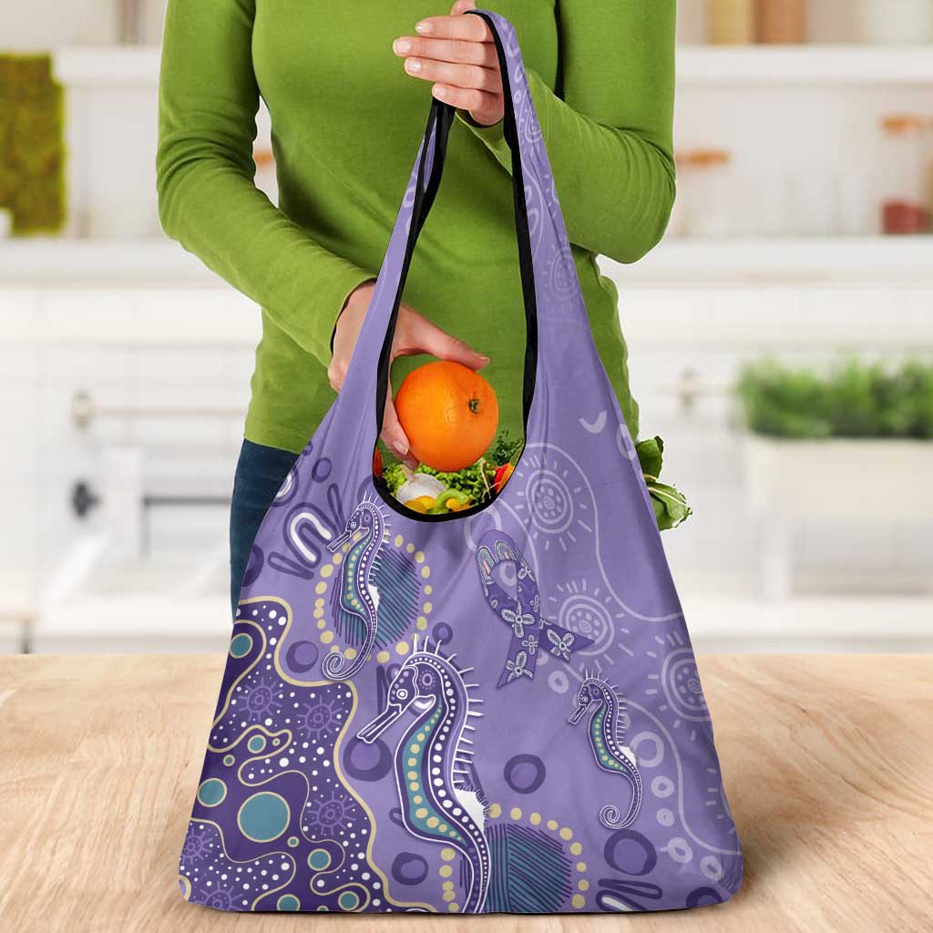 Australia Epilepsy Awareness Grocery Bag Aboriginal Purple Ribbon with Seahorse - Aussie Hoodie