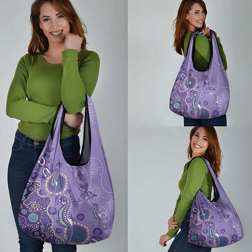 Australia Epilepsy Awareness Grocery Bag Aboriginal Purple Ribbon with Seahorse - Aussie Hoodie