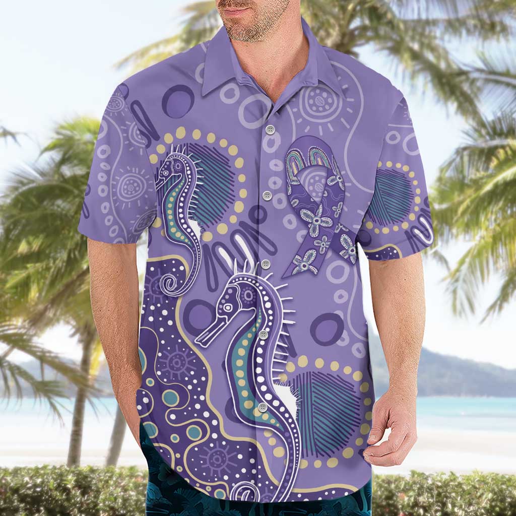 Australia Epilepsy Awareness Hawaiian Shirt Aboriginal Purple Ribbon with Seahorse - Aussie Hoodie