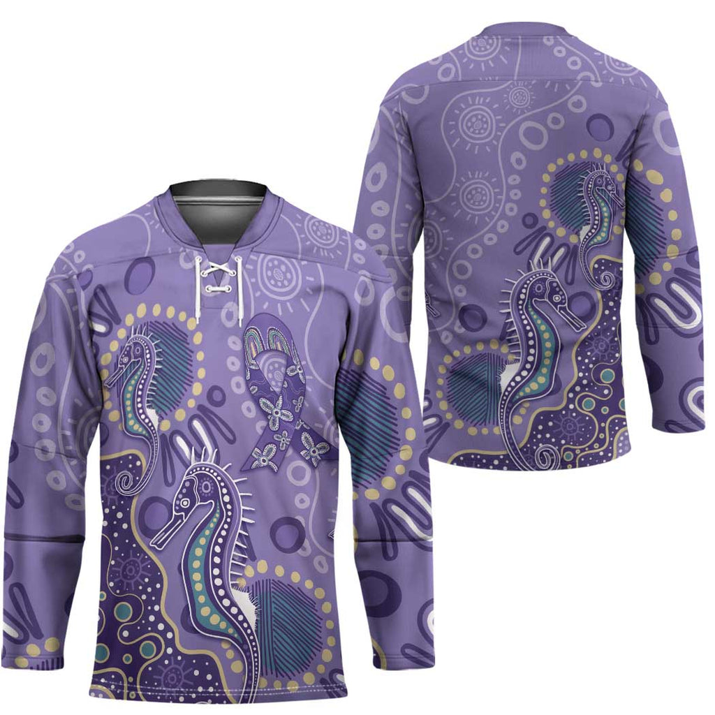 Australia Epilepsy Awareness Hockey Jersey Aboriginal Purple Ribbon with Seahorse - Aussie Hoodie