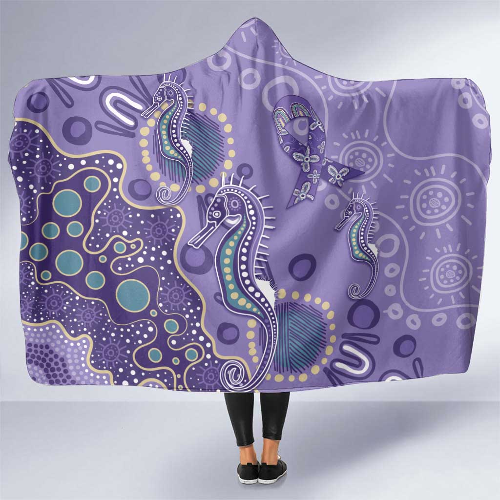 Australia Epilepsy Awareness Hooded Blanket Aboriginal Purple Ribbon with Seahorse - Aussie Hoodie