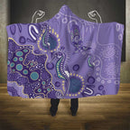 Australia Epilepsy Awareness Hooded Blanket Aboriginal Purple Ribbon with Seahorse - Aussie Hoodie