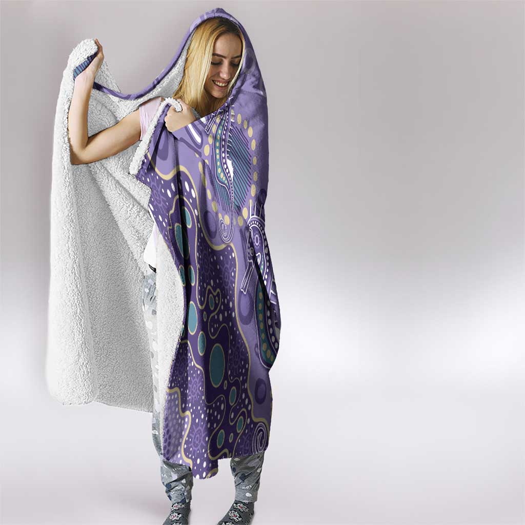 Australia Epilepsy Awareness Hooded Blanket Aboriginal Purple Ribbon with Seahorse - Aussie Hoodie