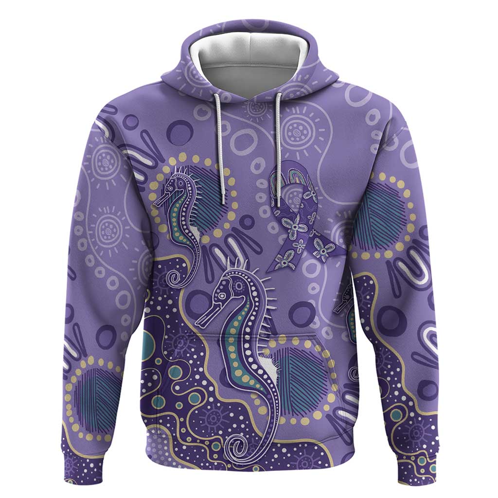 Australia Epilepsy Awareness Hoodie Aboriginal Purple Ribbon with Seahorse - Aussie Hoodie