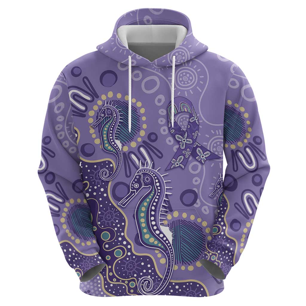 Australia Epilepsy Awareness Hoodie Aboriginal Purple Ribbon with Seahorse - Aussie Hoodie