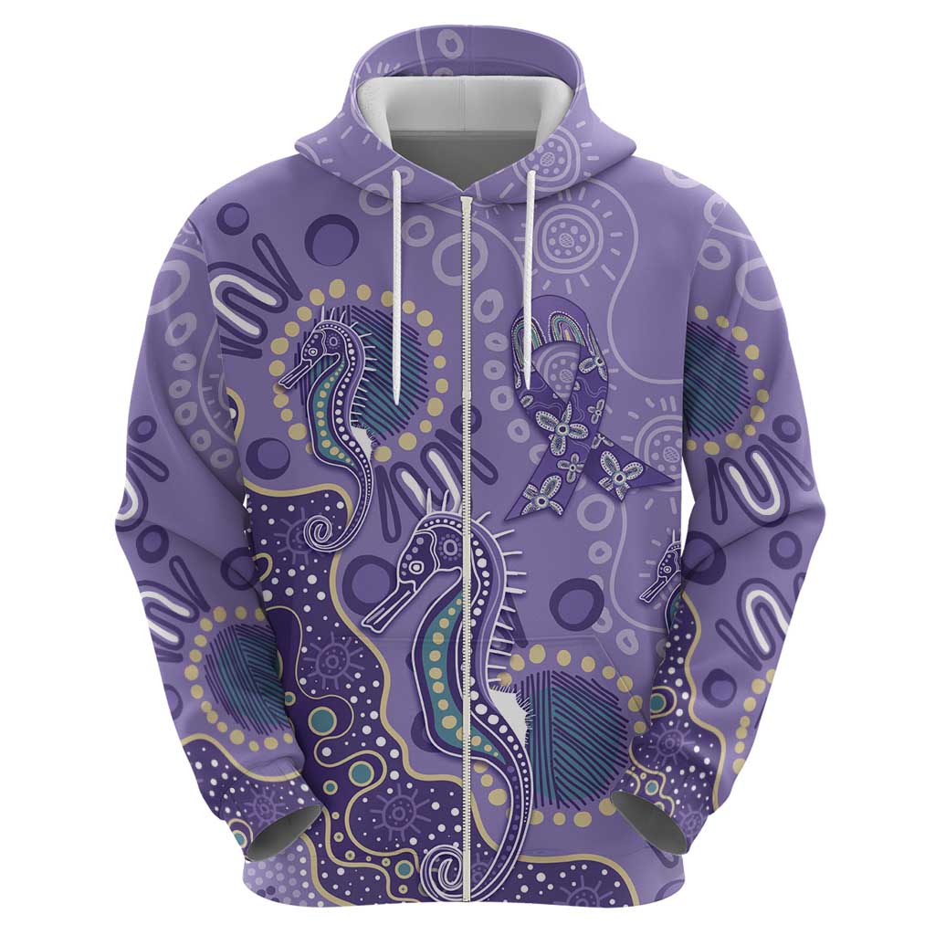 Australia Epilepsy Awareness Hoodie Aboriginal Purple Ribbon with Seahorse - Aussie Hoodie