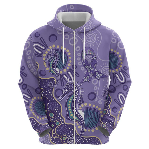 Australia Epilepsy Awareness Hoodie Aboriginal Purple Ribbon with Seahorse - Aussie Hoodie