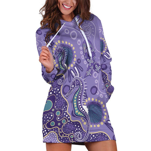 Australia Epilepsy Awareness Hoodie Dress Aboriginal Purple Ribbon with Seahorse - Aussie Hoodie