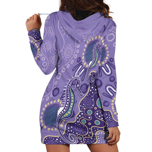 Australia Epilepsy Awareness Hoodie Dress Aboriginal Purple Ribbon with Seahorse - Aussie Hoodie