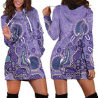 Australia Epilepsy Awareness Hoodie Dress Aboriginal Purple Ribbon with Seahorse - Aussie Hoodie