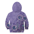 Australia Epilepsy Awareness Kid Hoodie Aboriginal Purple Ribbon with Seahorse - Aussie Hoodie