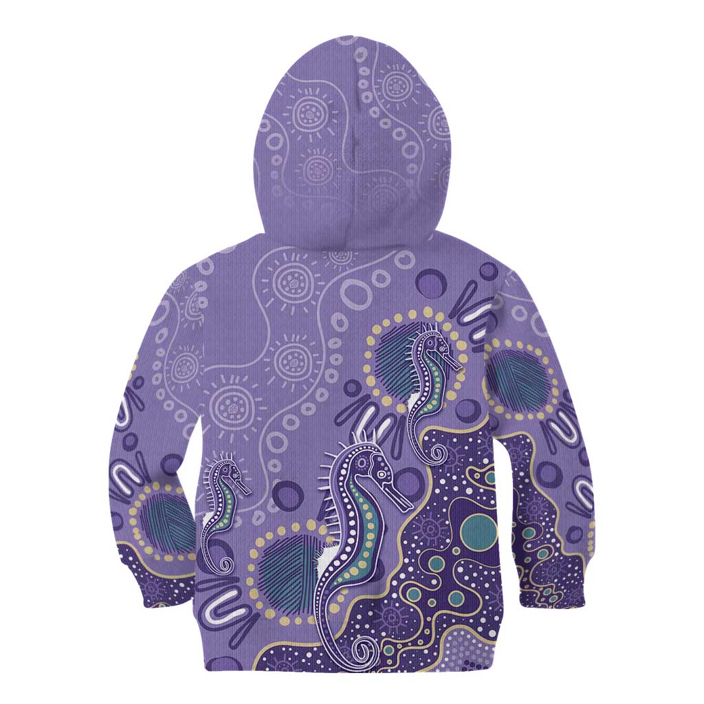 Australia Epilepsy Awareness Kid Hoodie Aboriginal Purple Ribbon with Seahorse - Aussie Hoodie