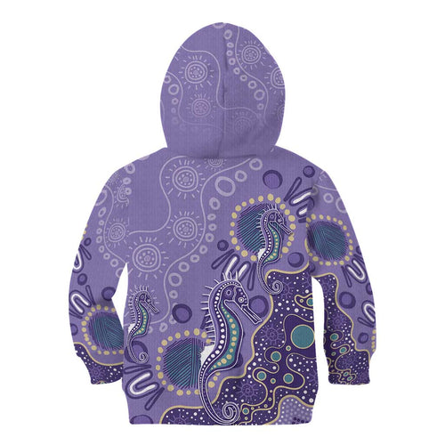 Australia Epilepsy Awareness Kid Hoodie Aboriginal Purple Ribbon with Seahorse - Aussie Hoodie