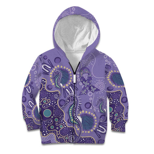 Australia Epilepsy Awareness Kid Hoodie Aboriginal Purple Ribbon with Seahorse - Aussie Hoodie