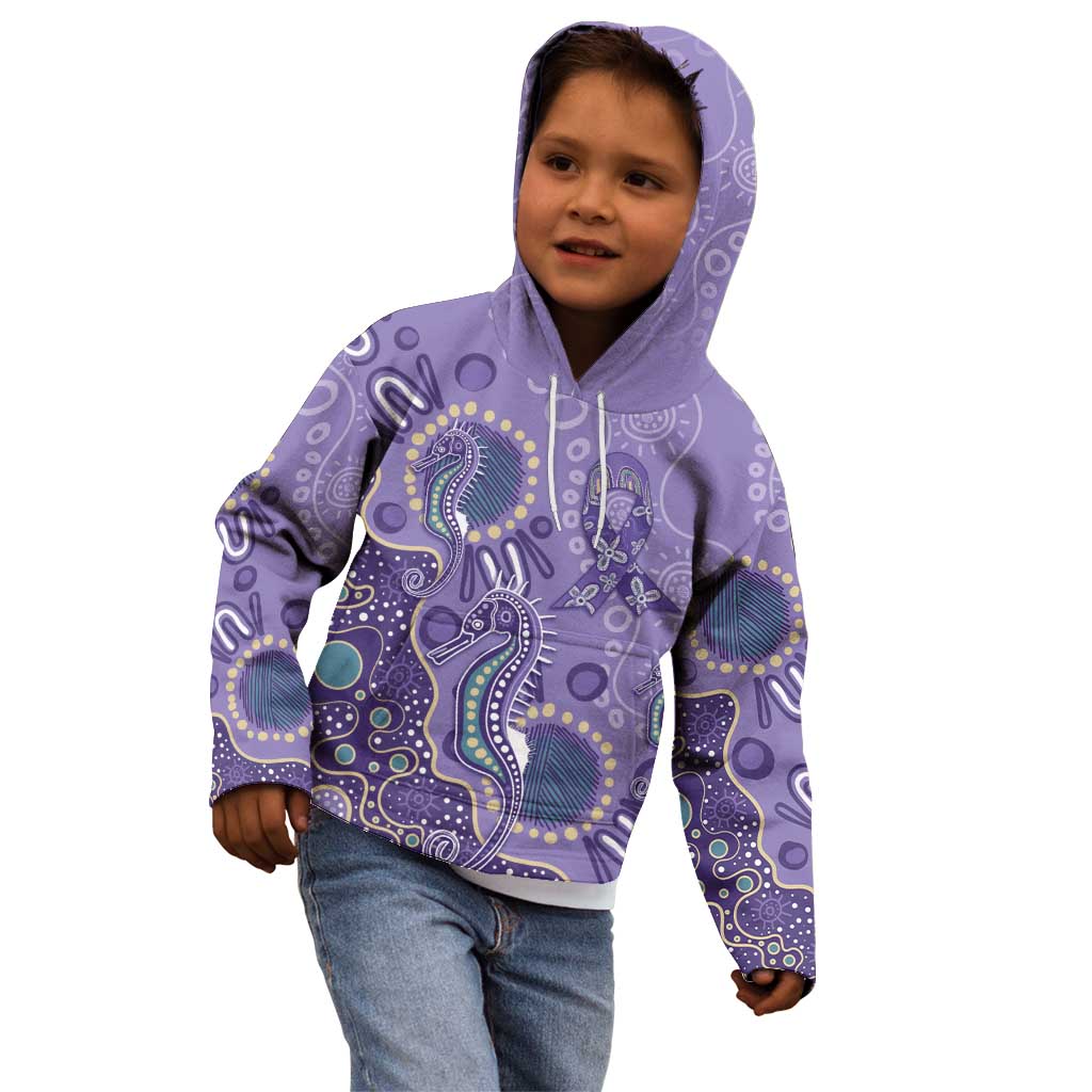 Australia Epilepsy Awareness Kid Hoodie Aboriginal Purple Ribbon with Seahorse - Aussie Hoodie