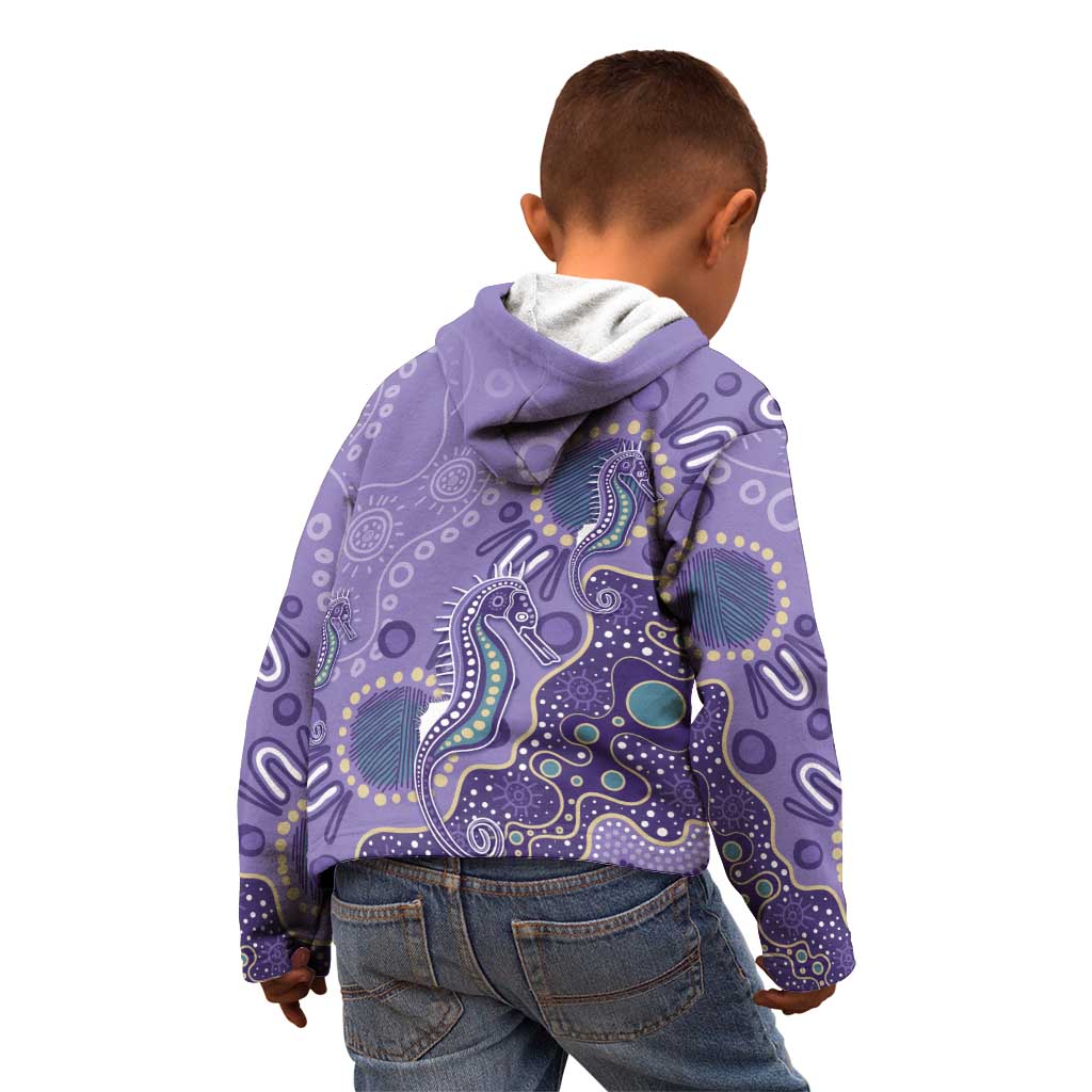 Australia Epilepsy Awareness Kid Hoodie Aboriginal Purple Ribbon with Seahorse - Aussie Hoodie