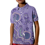 Australia Epilepsy Awareness Kid Polo Shirt Aboriginal Purple Ribbon with Seahorse - Aussie Hoodie