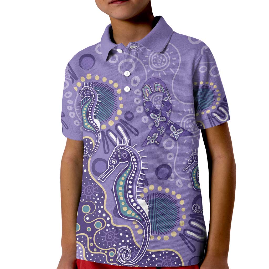 Australia Epilepsy Awareness Kid Polo Shirt Aboriginal Purple Ribbon with Seahorse - Aussie Hoodie