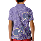 Australia Epilepsy Awareness Kid Polo Shirt Aboriginal Purple Ribbon with Seahorse - Aussie Hoodie