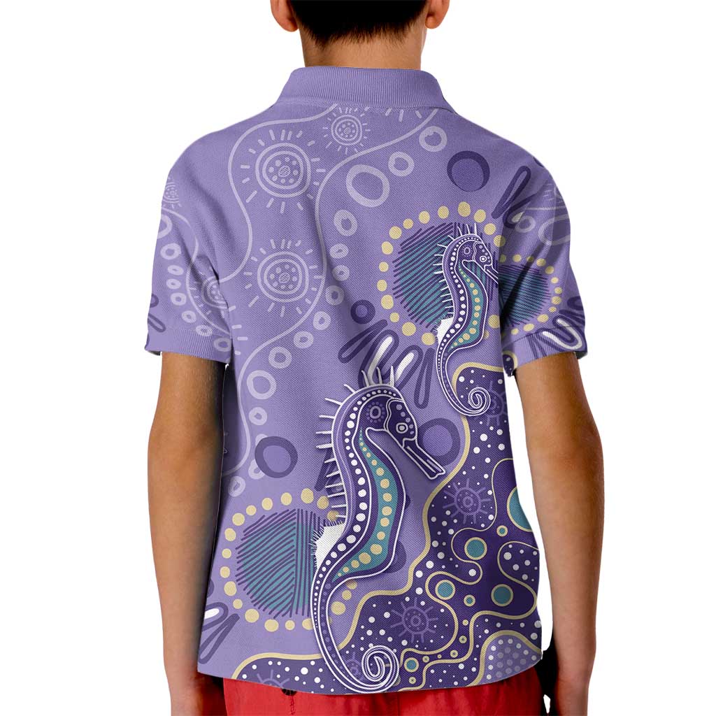 Australia Epilepsy Awareness Kid Polo Shirt Aboriginal Purple Ribbon with Seahorse - Aussie Hoodie