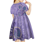 Australia Epilepsy Awareness Kid Short Sleeve Dress Aboriginal Purple Ribbon with Seahorse - Aussie Hoodie