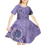 Australia Epilepsy Awareness Kid Short Sleeve Dress Aboriginal Purple Ribbon with Seahorse - Aussie Hoodie