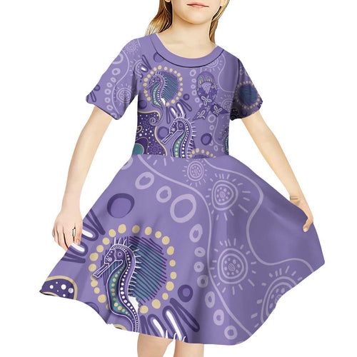 Australia Epilepsy Awareness Kid Short Sleeve Dress Aboriginal Purple Ribbon with Seahorse - Aussie Hoodie