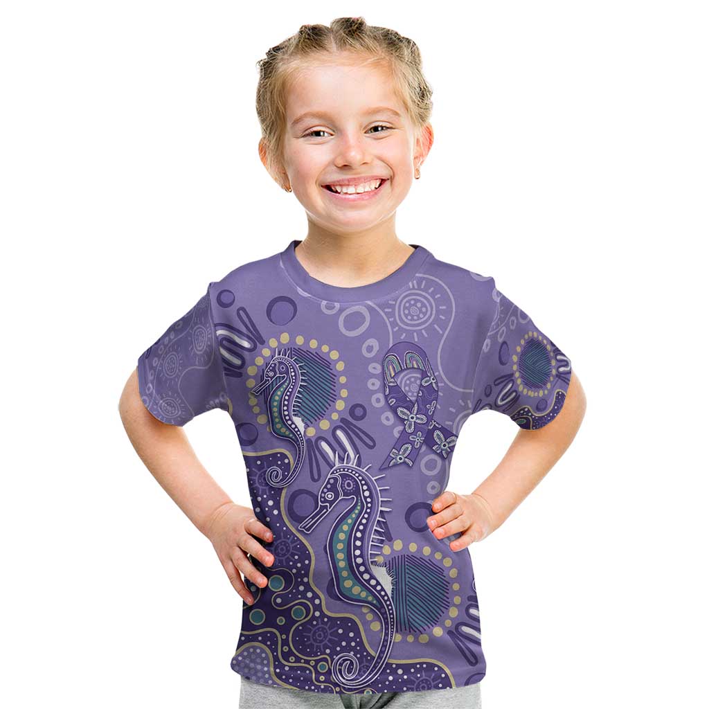 Australia Epilepsy Awareness Kid T Shirt Aboriginal Purple Ribbon with Seahorse - Aussie Hoodie