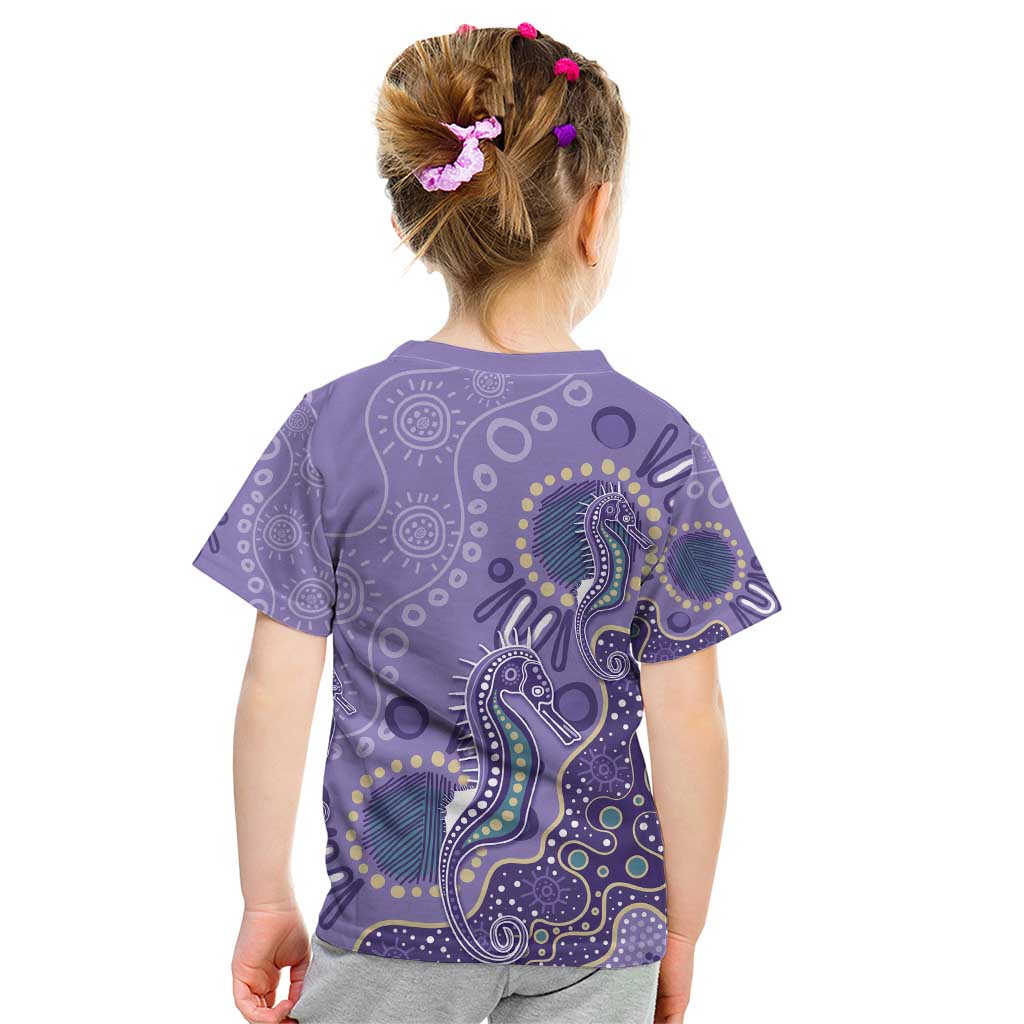 Australia Epilepsy Awareness Kid T Shirt Aboriginal Purple Ribbon with Seahorse - Aussie Hoodie