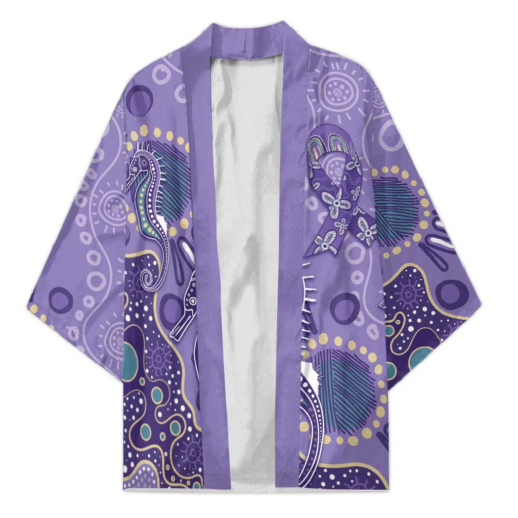 Australia Epilepsy Awareness Kimono Aboriginal Purple Ribbon with Seahorse - Aussie Hoodie