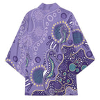 Australia Epilepsy Awareness Kimono Aboriginal Purple Ribbon with Seahorse - Aussie Hoodie