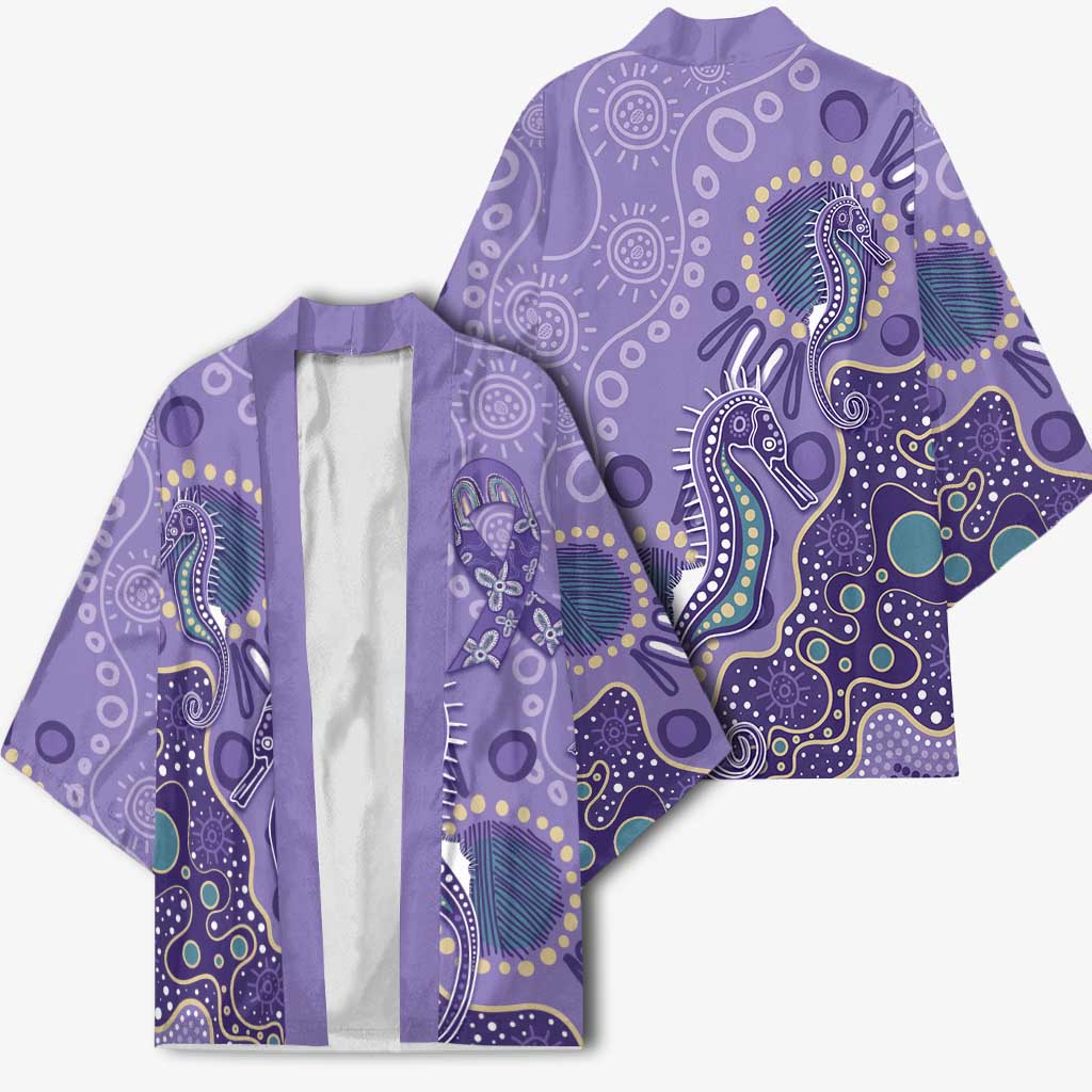 Australia Epilepsy Awareness Kimono Aboriginal Purple Ribbon with Seahorse - Aussie Hoodie