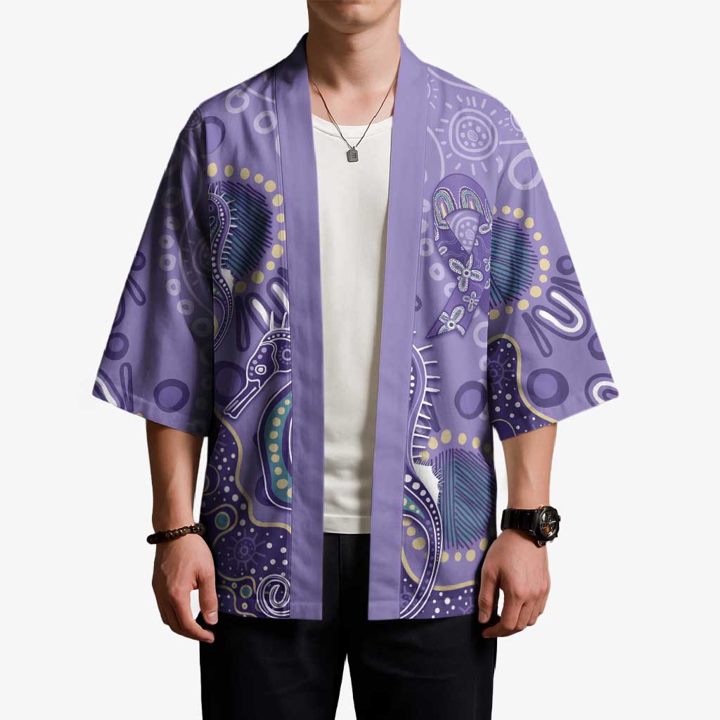 Australia Epilepsy Awareness Kimono Aboriginal Purple Ribbon with Seahorse - Aussie Hoodie
