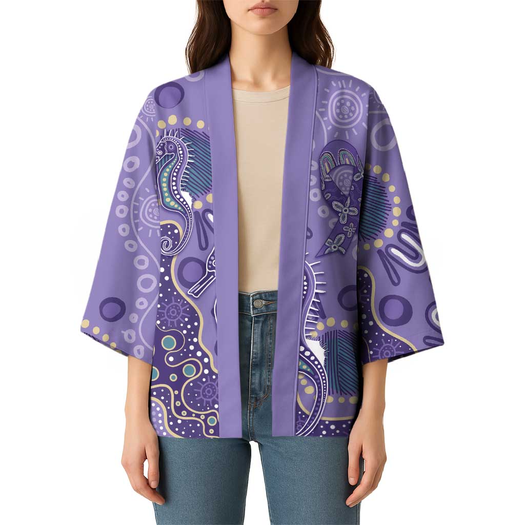 Australia Epilepsy Awareness Kimono Aboriginal Purple Ribbon with Seahorse - Aussie Hoodie