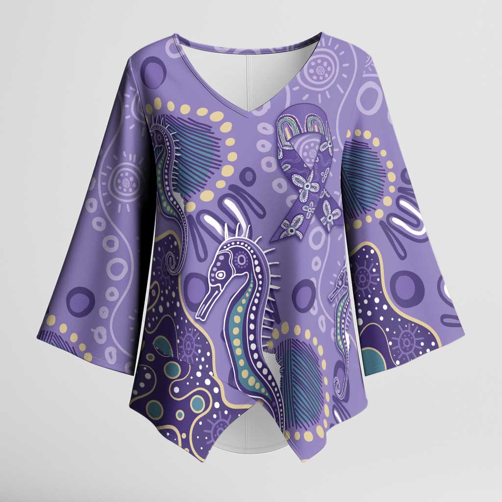 Australia Epilepsy Awareness Kimono Sleeve Blouse Aboriginal Purple Ribbon with Seahorse - Aussie Hoodie