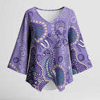 Australia Epilepsy Awareness Kimono Sleeve Blouse Aboriginal Purple Ribbon with Seahorse - Aussie Hoodie