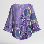 Australia Epilepsy Awareness Kimono Sleeve Blouse Aboriginal Purple Ribbon with Seahorse - Aussie Hoodie