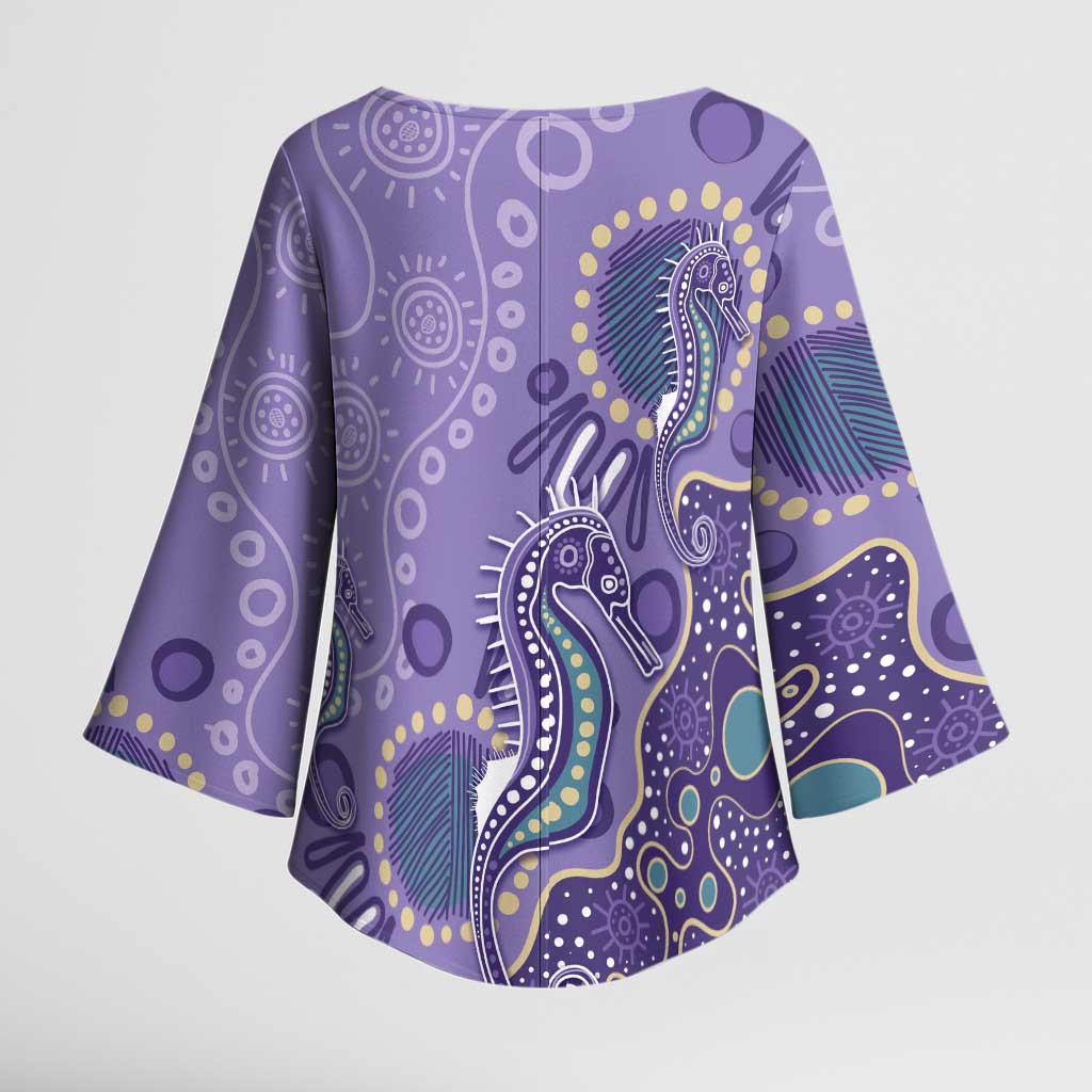 Australia Epilepsy Awareness Kimono Sleeve Blouse Aboriginal Purple Ribbon with Seahorse - Aussie Hoodie
