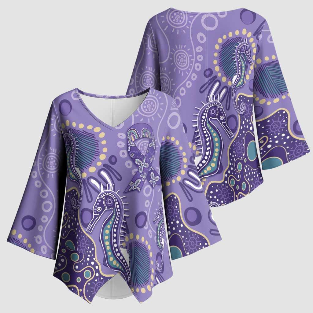 Australia Epilepsy Awareness Kimono Sleeve Blouse Aboriginal Purple Ribbon with Seahorse - Aussie Hoodie