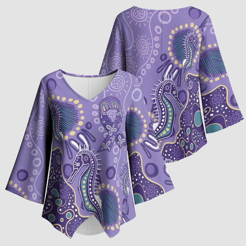 Australia Epilepsy Awareness Kimono Sleeve Blouse Aboriginal Purple Ribbon with Seahorse - Aussie Hoodie