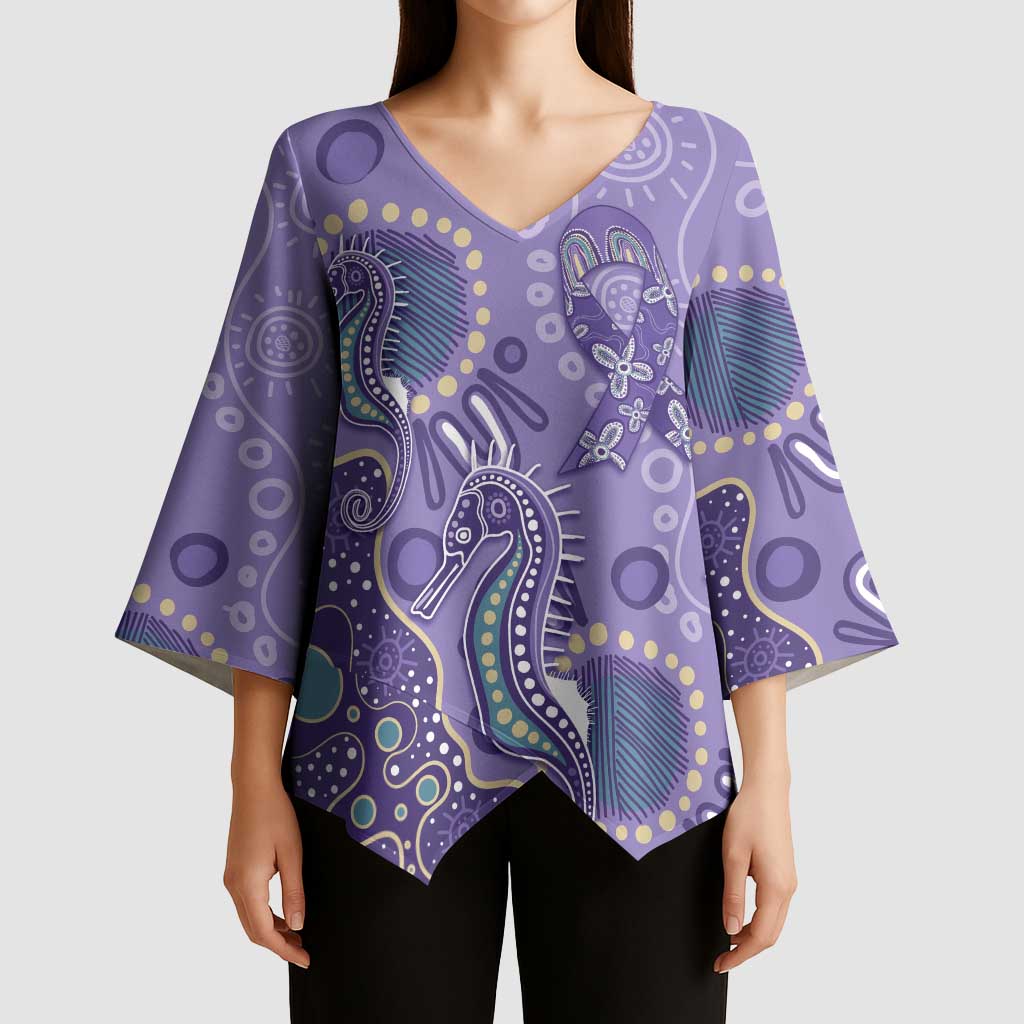 Australia Epilepsy Awareness Kimono Sleeve Blouse Aboriginal Purple Ribbon with Seahorse - Aussie Hoodie