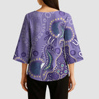 Australia Epilepsy Awareness Kimono Sleeve Blouse Aboriginal Purple Ribbon with Seahorse - Aussie Hoodie