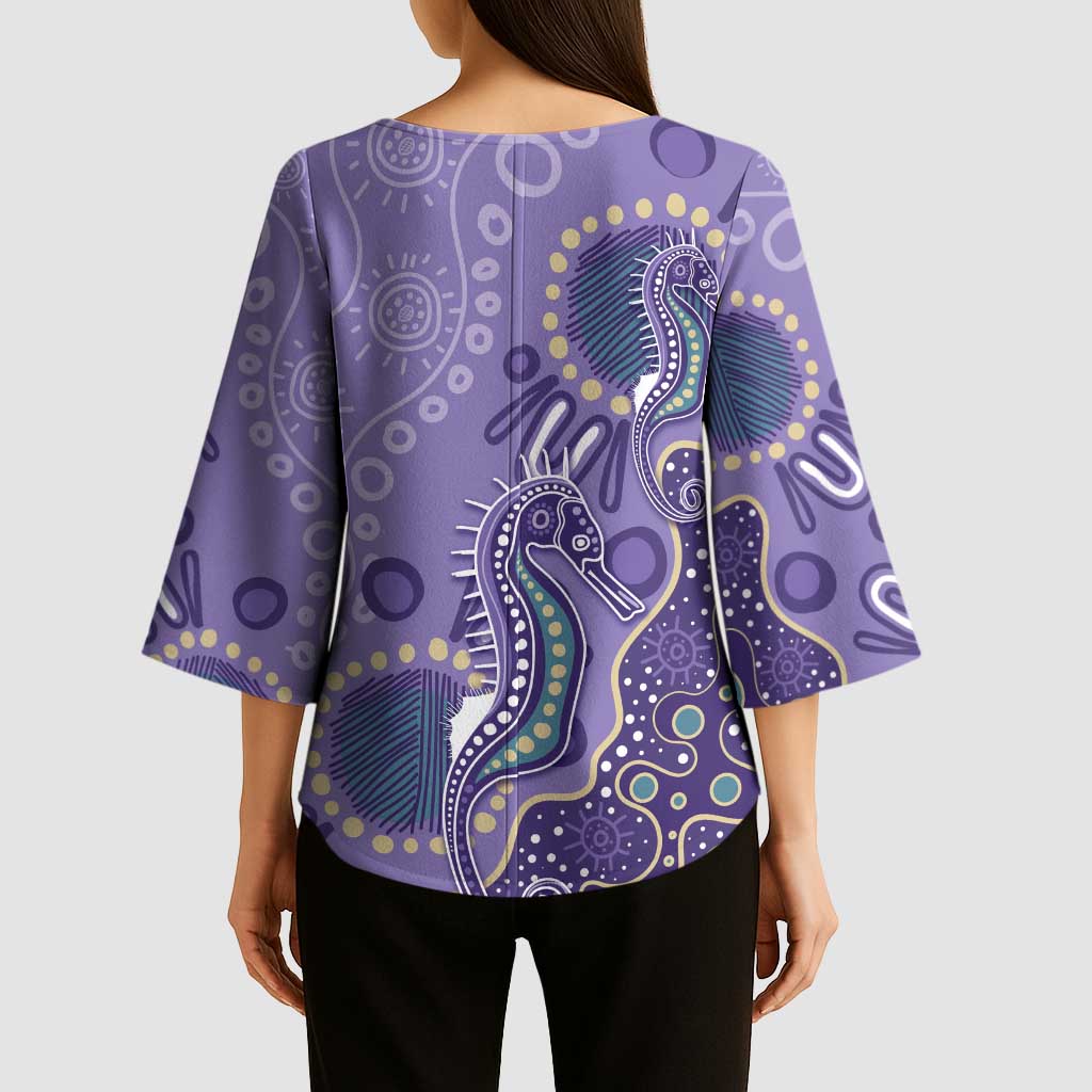 Australia Epilepsy Awareness Kimono Sleeve Blouse Aboriginal Purple Ribbon with Seahorse - Aussie Hoodie